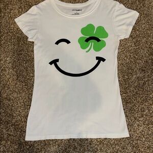 🍀St. Patrick’s Day☘️Cute women’s White Tee with Green Print on both sides ☘️